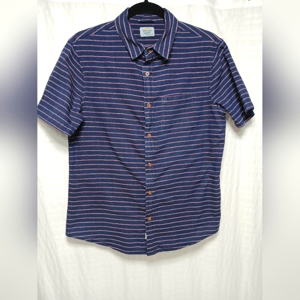 MARINE LAYER Men's 100% Cotton Stretch Selvage Short Sleeve Shirt. Size S